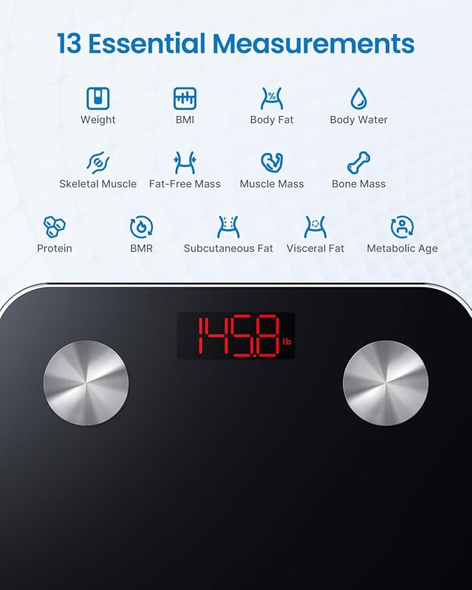 Báscula RENPHO para peso corporal, báscula digital Elis 1 con grasa corporal y peso de agua, Bluetooth, 396 libras