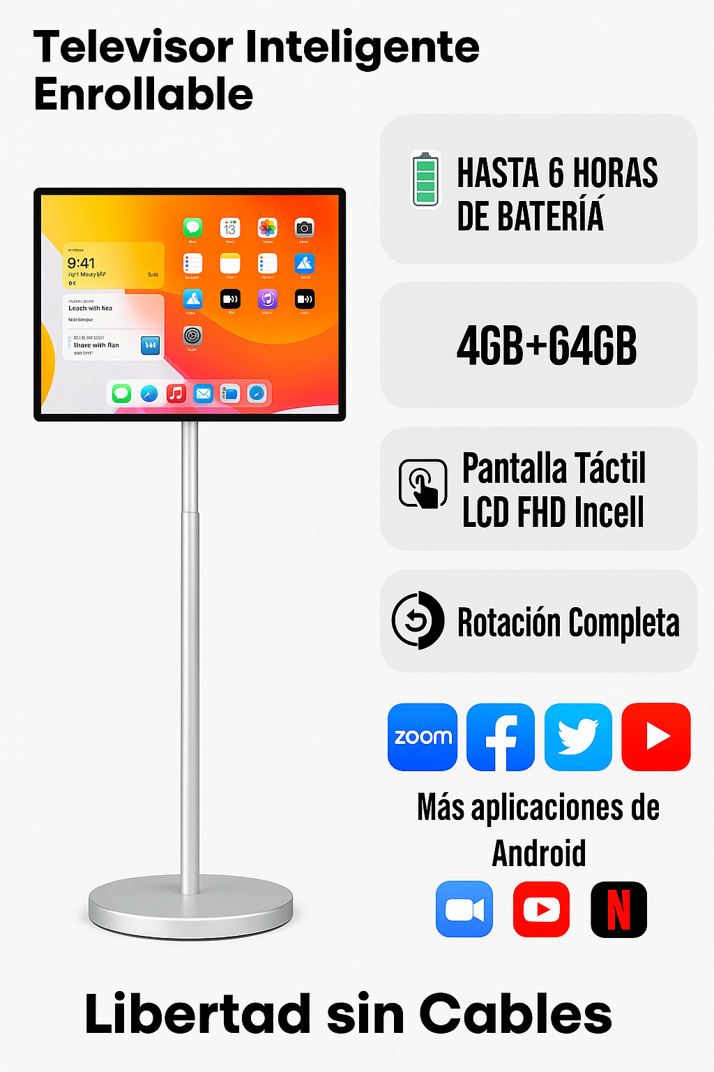 TV Inteligente Portátil con Pantalla Giratoria