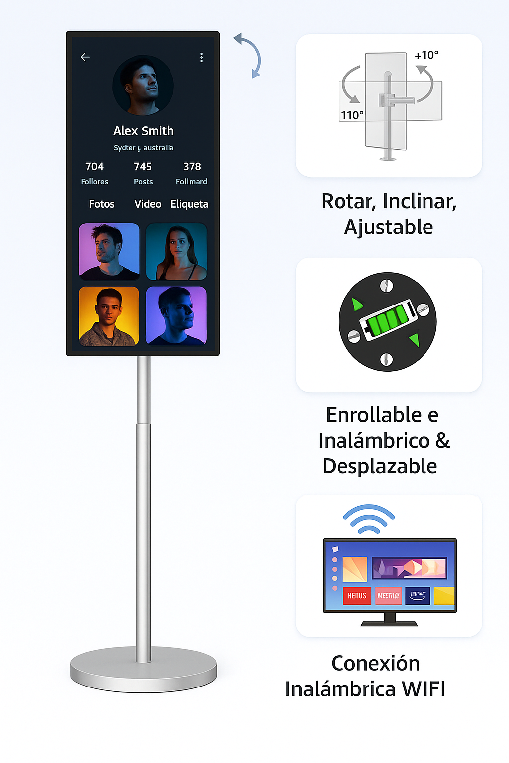 TV Inteligente Portátil con Pantalla Giratoria
